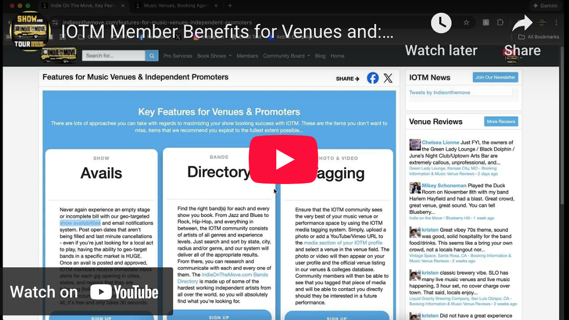 IOTM Member Benefits for Venues and Promoters