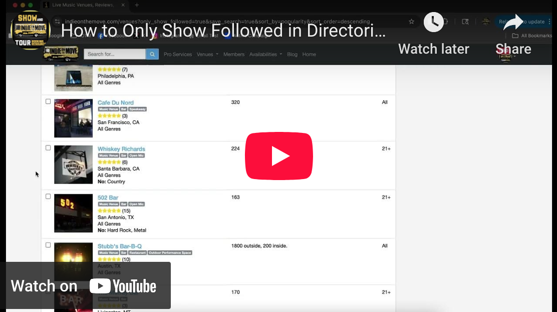 Only Show Followed for Venues & Members